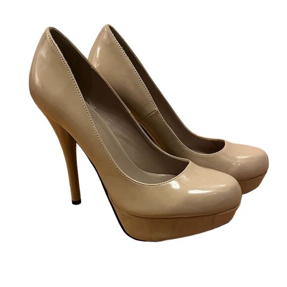 D Heart Shoes - D HEART Beige Patent Platform Stiletto Pumps Size 9